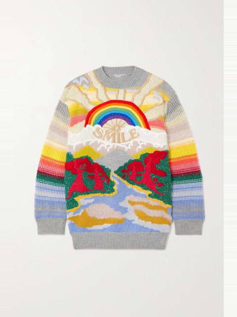 Stella McCartney Festive Smile embroidered intarsia wool-blend sweater