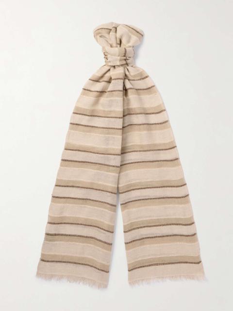 Nakaumi Frayed Striped Silk, Linen and Cotton-Blend Scarf