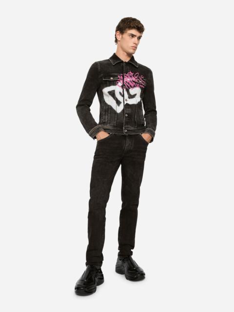 Dolce & Gabbana Black denim jacket with spray-paint DG print