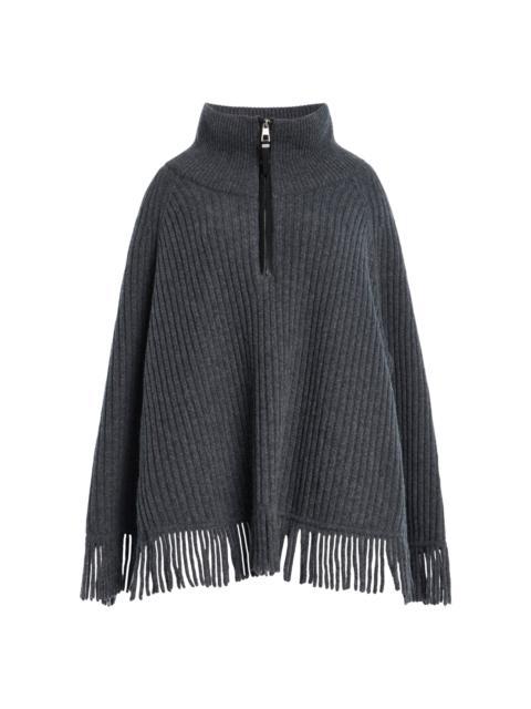 SIMKHAI Danni Quarter Zip Wool-Cashmere Poncho Top dark grey