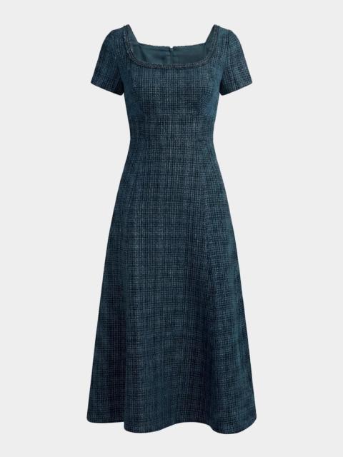 MAC DUGGAL Beaded Boucle A-Line Midi Dress