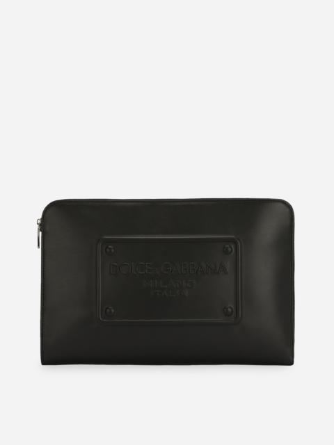 Dolce & Gabbana Large calfskin pouch with raised logo