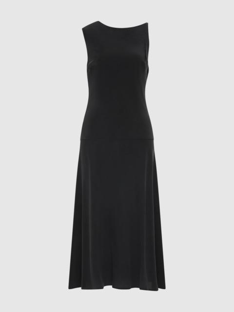 ST. AGNI Silk Drape Back Midi Dress - Black