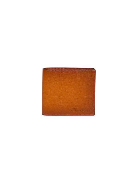 Santoni Orange saffiano leather wallet