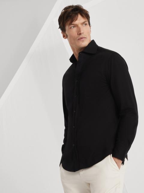 Brunello Cucinelli Cotton piqué basic fit shirt with spread collar