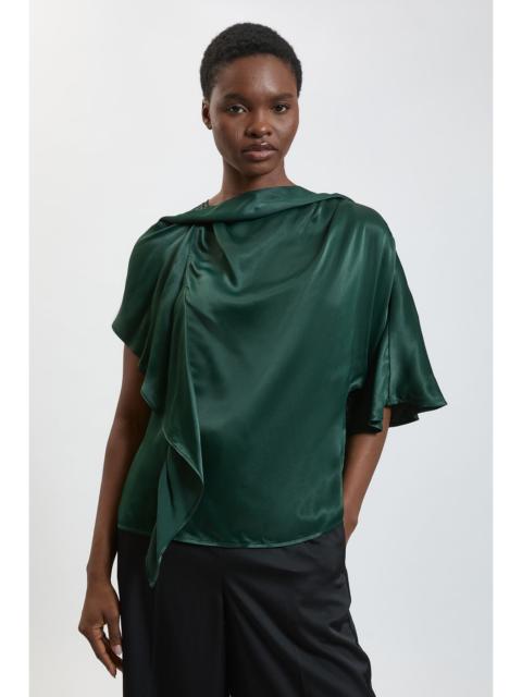 KAREN MILLEN Viscose Satin Asymmetric Ruffle Top