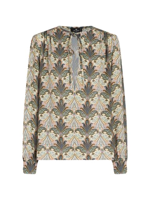 paisley-print front-tie blouse