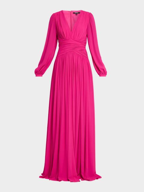 BADGLEY MISCHKA Plunging Bishop-Sleeve Gown