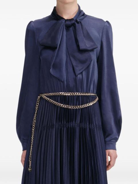 self-portrait bow-embellishment pleated maxi dress