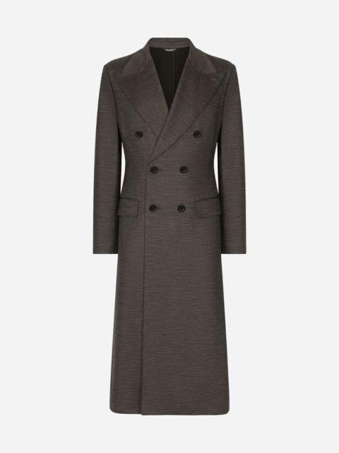Double-breasted technical wool jersey coat