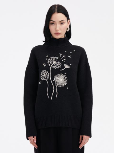 Oscar de la Renta DANDELION CRYSTAL EMBROIDERED PULLOVER
