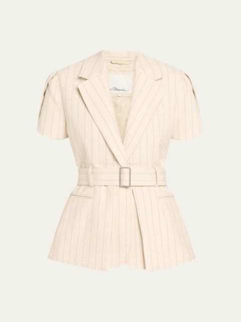 3.1 Phillip Lim Short-Sleeve Belted Pinstripe Jacket