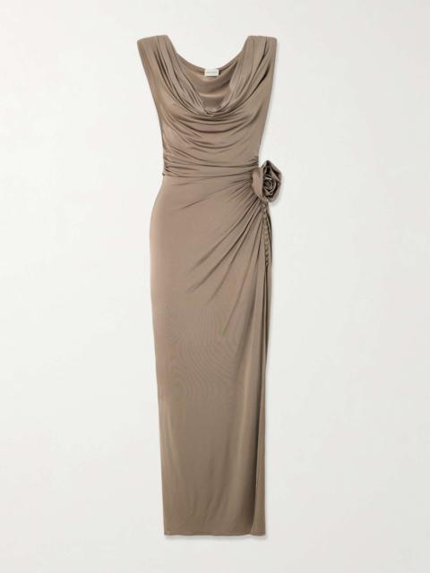 MAGDA BUTRYM Appliquéd draped satin-jersey maxi dress