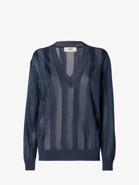 FENDI Sweater Navy blue Pequin silk sweater