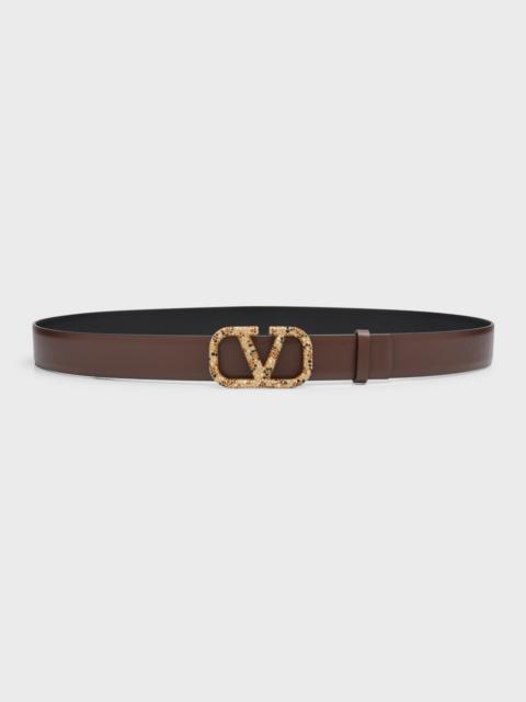 Crystal V-Logo Leather Belt