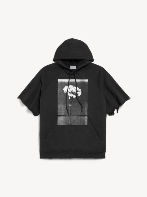 BALENCIAGA Men's The Song Of The Highest Tower Cut-off Sleeve Hoodie in Black