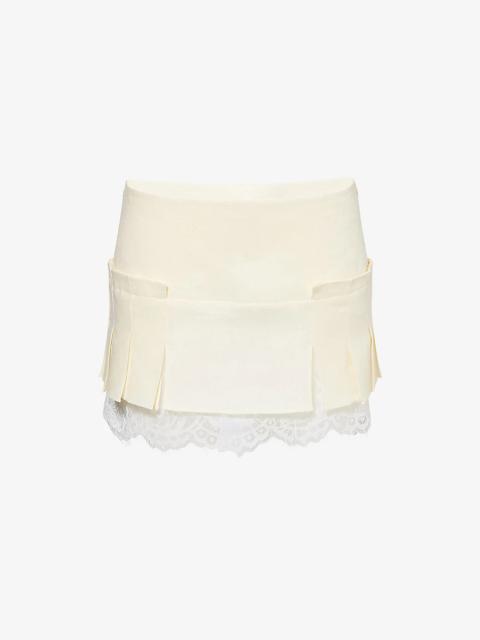 SIEDRÉS Kleines Lace-Trim Pleated Linen Mini Skirt
