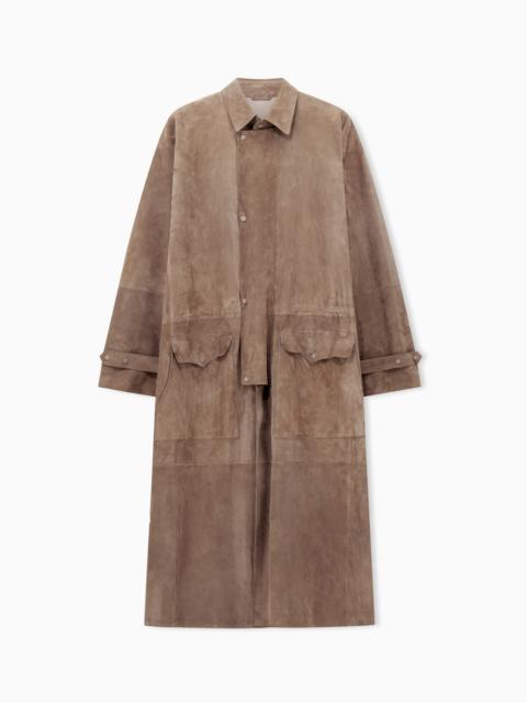 GIORGIO ARMANI SUEDE-LAMBSKIN, SINGLE-BREASTED TRENCH COAT