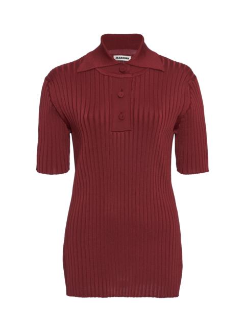 Jil Sander Ribbed-Knit Polo Top red