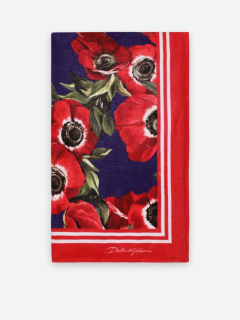 Terrycloth beach towel with anemone print