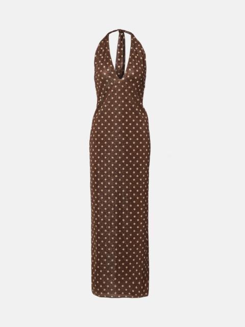 Oséree Lumière polka-dot halterneck maxi dress