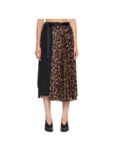 sacai Black Leopard x Suiting Midi Skirt