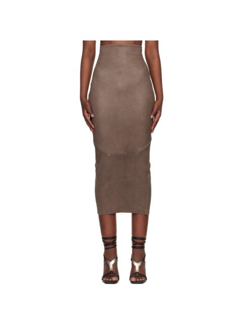 Rick Owens Gray Temple Dirt Pilla Leather Midi Skirt