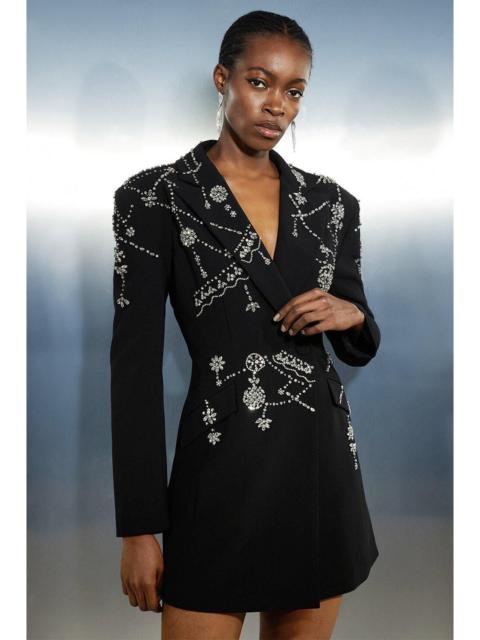 KAREN MILLEN Crystal Embellished Cady Blazer Woven Mini Dress