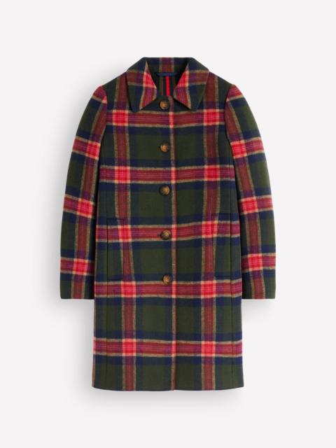 BODEN Aylesford Wool Coat-Olive, Navy and Red Check
