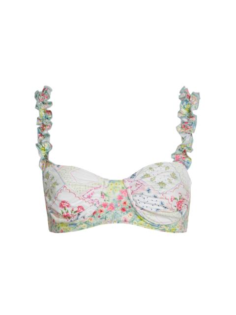 LoveShackFancy Annika Ruffled Paneled Bikini Top white