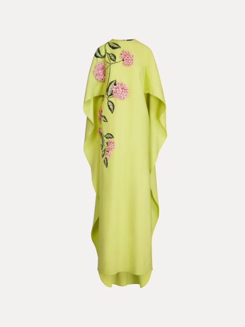 Oscar de la Renta PORCELAIN FLOWER EMBROIDERED CAFTAN
