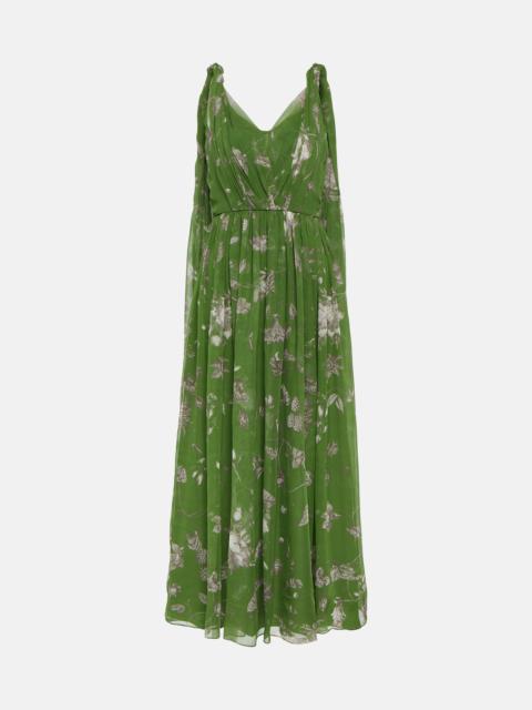 Floral caped silk maxi dress