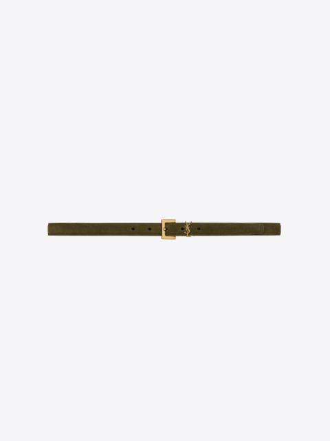 monogram narrow belt with square buckle in suede