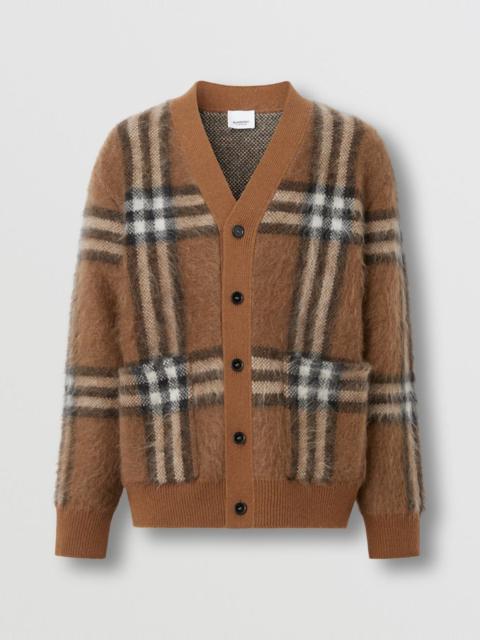 Check Wool Mohair Blend Jacquard Cardigan