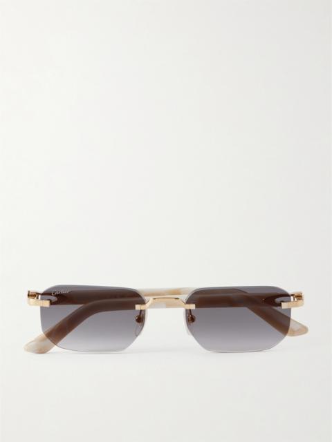 Cartier Signature C Rimless Rectangular-frame Gold-tone And Acetate Sunglasses