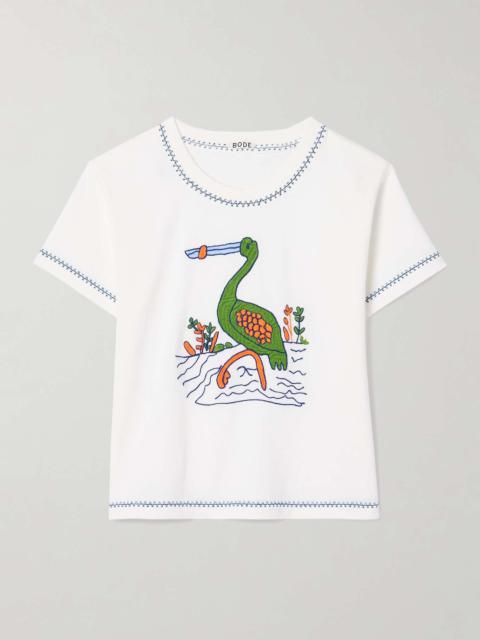 Heron embroidered cotton-jersey T-shirt