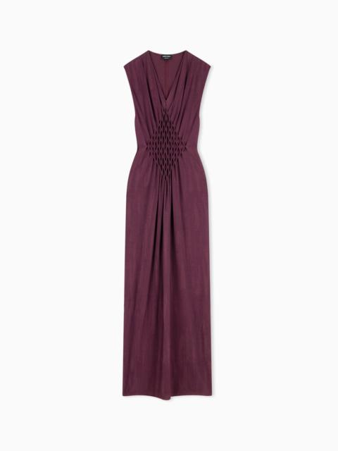 GIORGIO ARMANI LONG DRESS IN VISCOSE JERSEY WITH SMOCKED HONEYCOMB DETAIL
