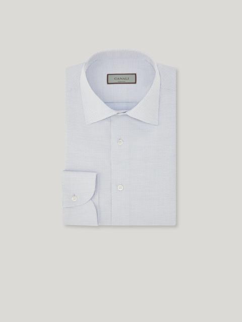 Canali WHITE AND LIGHT BLUE COTTON MICRO-CHECK REGULAR-FIT SHIRT