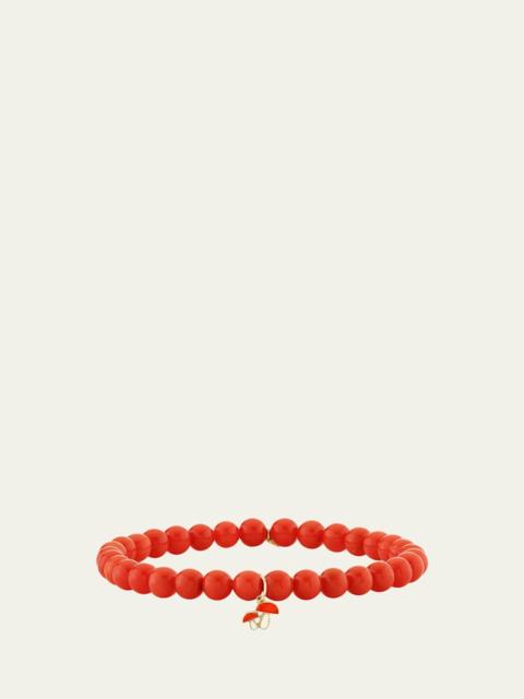 SYDNEY EVAN 14K Mushroom Charm on Peach Coral Stretch Bracelet