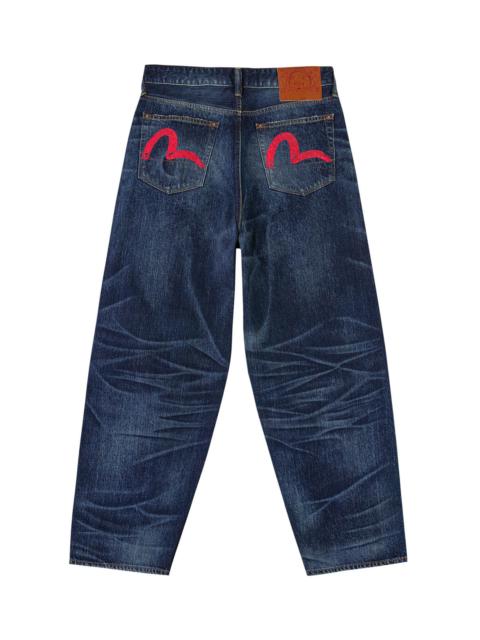 EVISU Mid-washed Seagull Print Loose Fit Jeans #2038