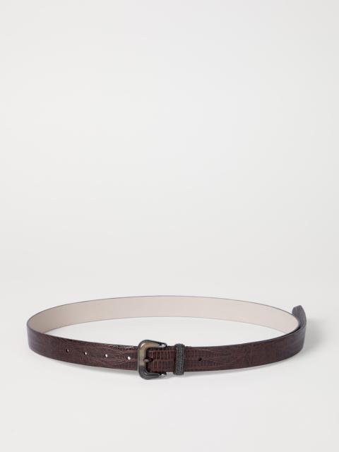 Brunello Cucinelli Lizard-effect calfskin belt with shiny loop