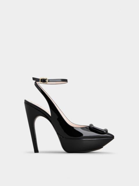 Roger Vivier Viv' Choc Lacquered Buckle Slingback Pumps in Patent Leather