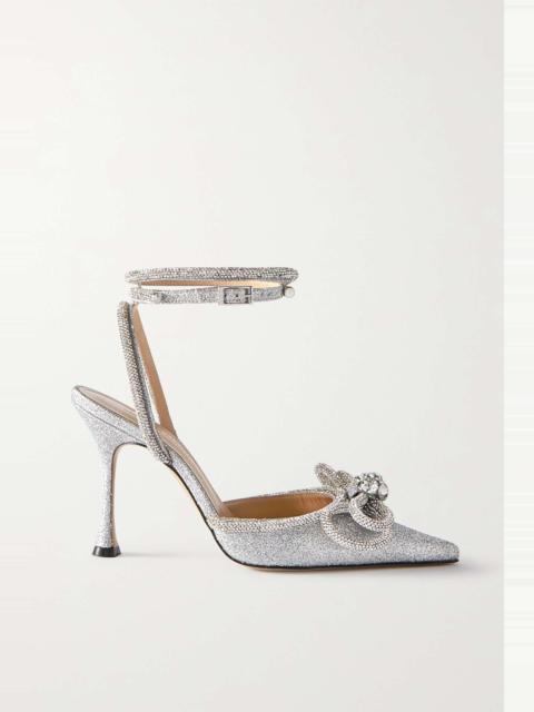 MACH & MACH Double Bow crystal-embellished glittered leather pumps