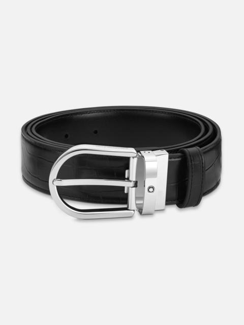 Montblanc Horseshoe buckle printed black/plain black 35 mm reversible leather belt