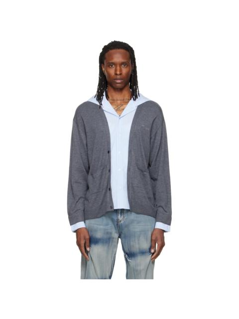 We11done Gray Hooded Shirt-Layered Cardigan
