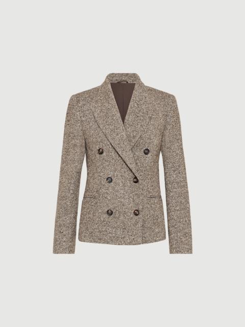 Brunello Cucinelli Virgin wool and silk mélange diagonal blazer with monili