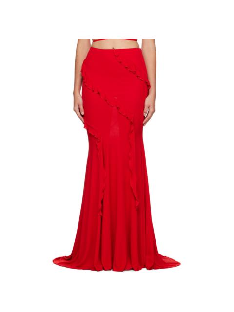 Red Ruffled Maxi Skirt