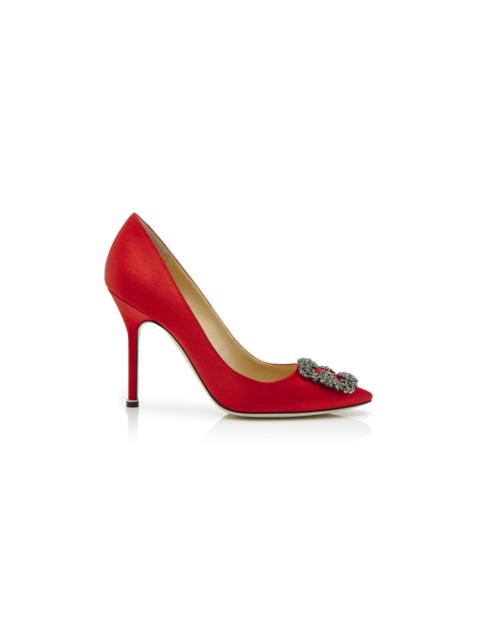 Red Satin Jewel Buckle Pumps