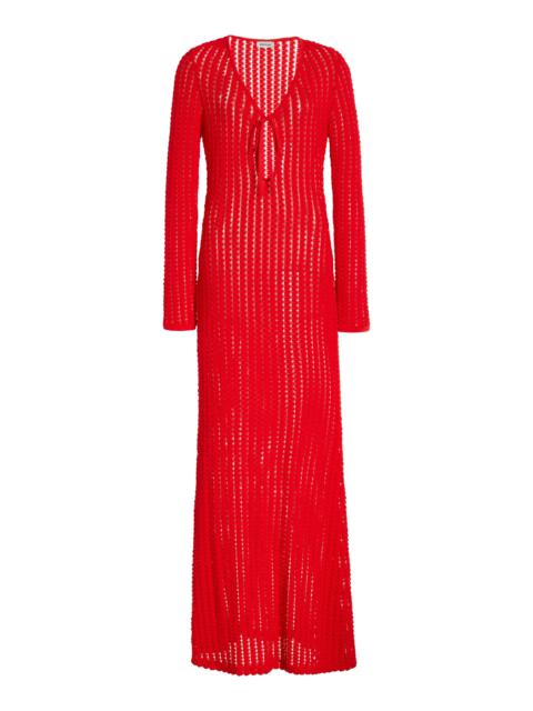 SIMKHAI Elton Open-Knit Maxi Dress red
