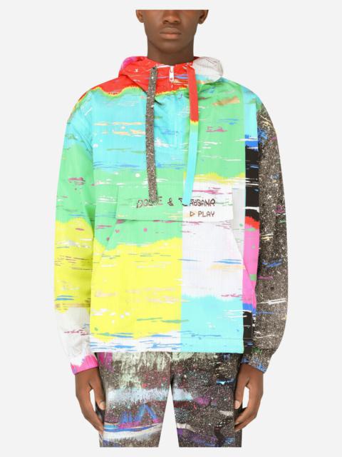 Dolce & Gabbana Nylon hoodie with multi-colored glitch print